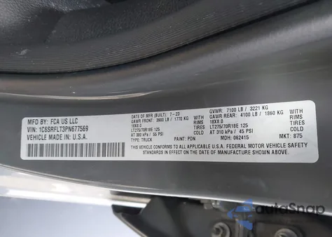 2023 Ram 1500 Rebel 4X4 5'7 Box z USA, uszkodzony, nr VIN 1C6SRFLT3PN677569